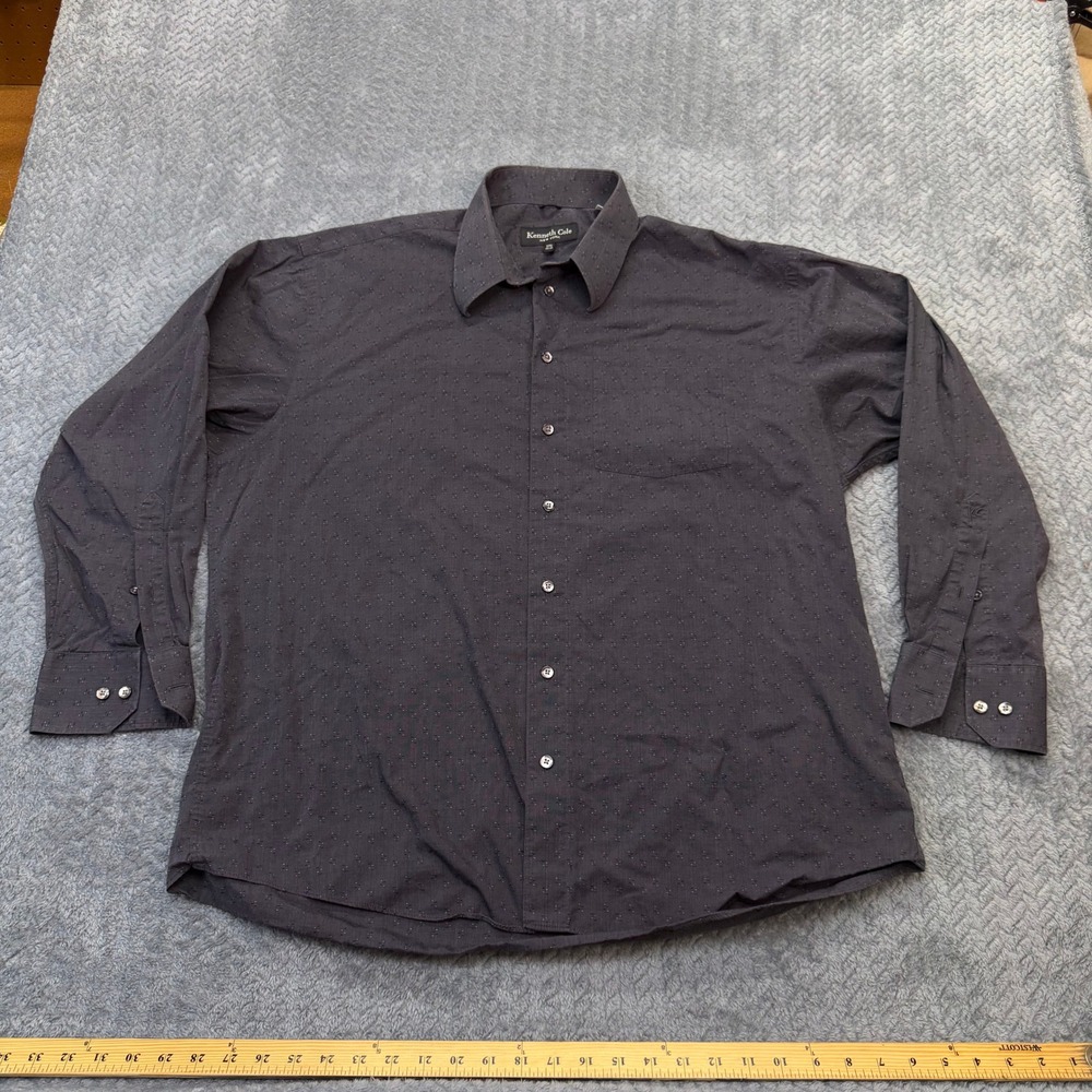 Kenneth Cole Shirt Mens 17.5 34/35 Regular Grey Textured Cotton Long Sleeve XL